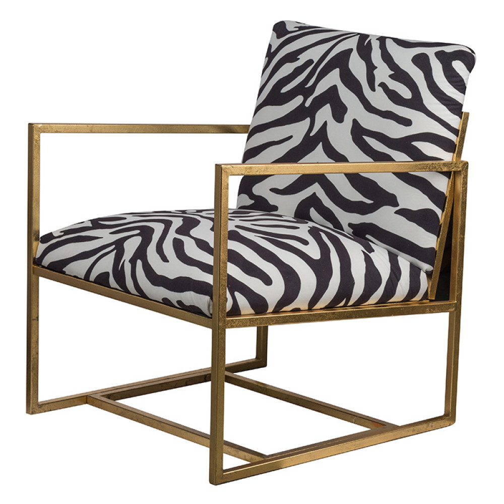 Artekko44199-DS Zebra Πολυθρόνα Χρυσή Mεταλλική με Ύφασμα σε Ζεβρέ Μοτίβο (62x69x65)cm