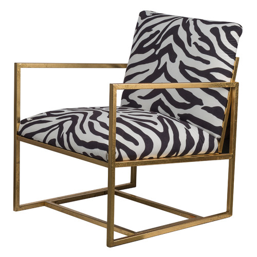 Artekko44199-DS Zebra Πολυθρόνα Χρυσή Mεταλλική με Ύφασμα σε Ζεβρέ Μοτίβο (62x69x65)cm