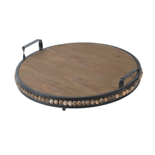 Artekko Tray Καφέ Διακοσμητικός Δίσκος από Ξύλο Ελάτης με Μεταλλικές Μαύρες Λεπτομέρειες (45x45x9)cm