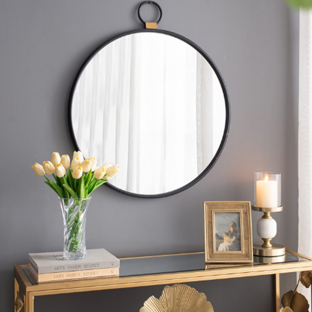 Artekko Mirror Μαύρος Μεταλλικός Καθρέπτης Τοίχου με Χρυσές Λεπτομέρειες (50x2x58)cm