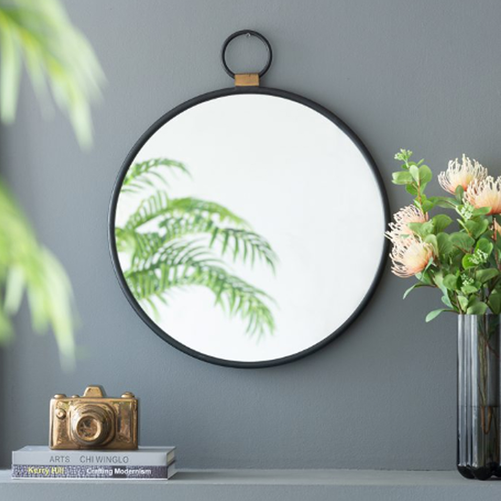Artekko Mirror Μαύρος Μεταλλικός Καθρέπτης Τοίχου με Χρυσές Λεπτομέρειες (50x2x58)cm