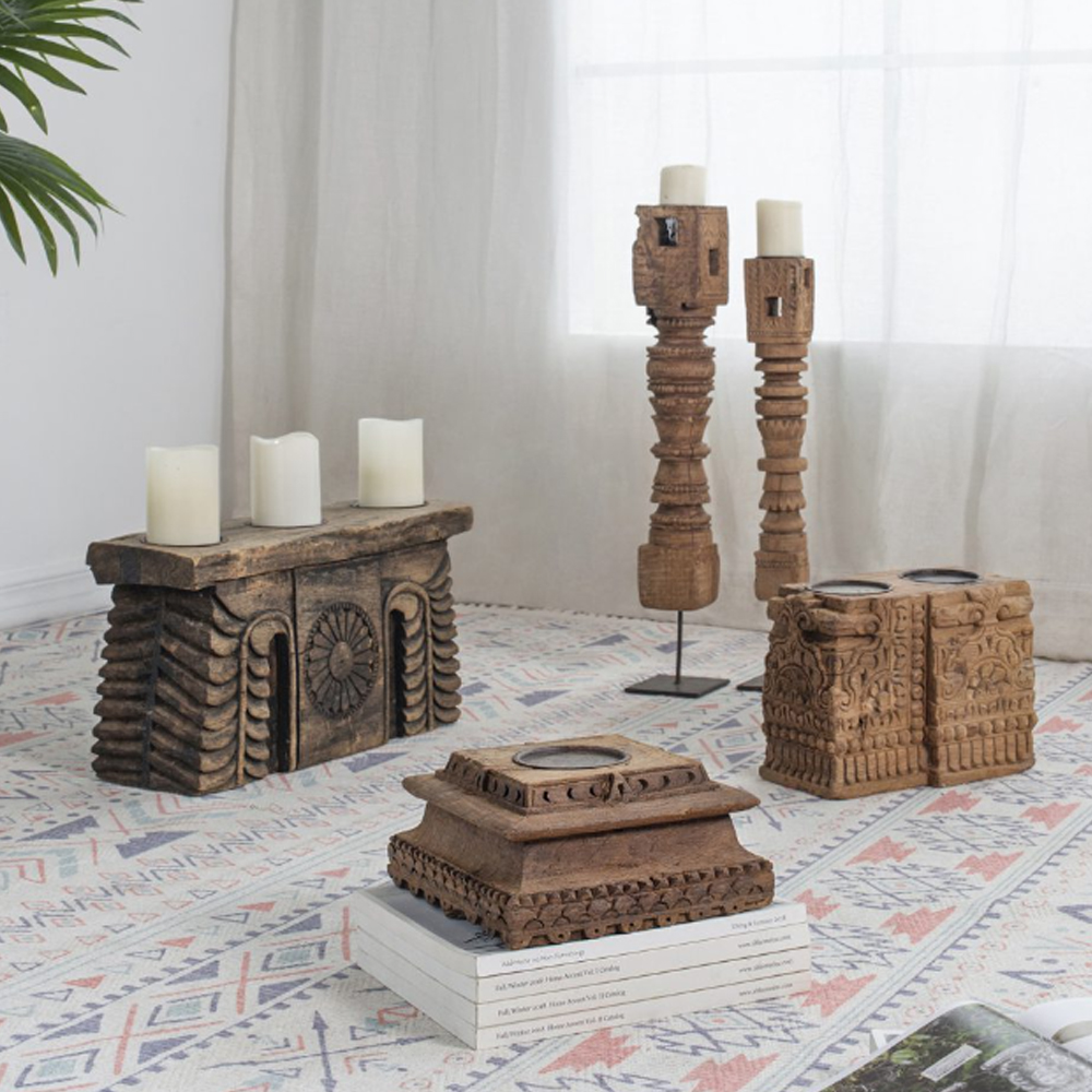 Artekko Pila Totem Κηροπήγιο Τοτέμ Ξύλο/Μέταλλο Καφέ/Μαύρο (10x10x68)cm