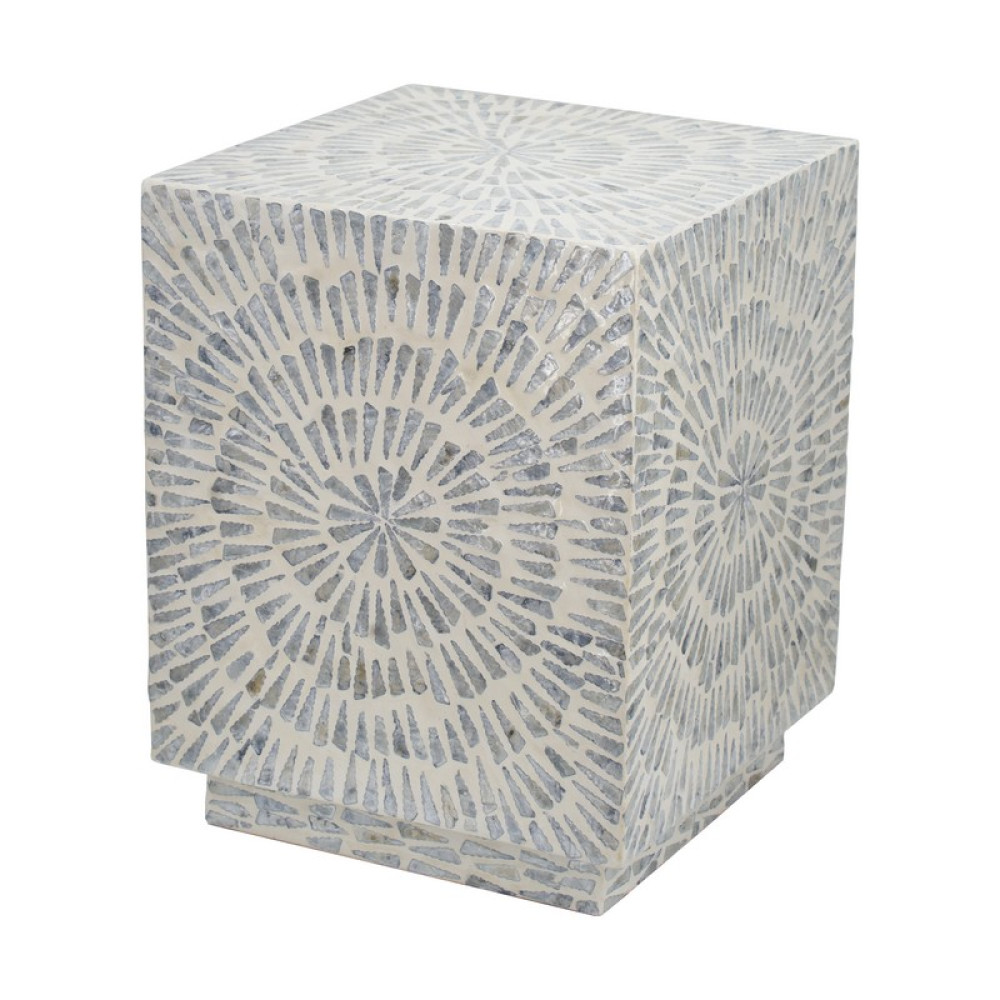 Artekko49923 Ivory Τραπέζι Βοηθητικό Σκαμπό MDF Capiz Μπεζ (35x35x45)cm