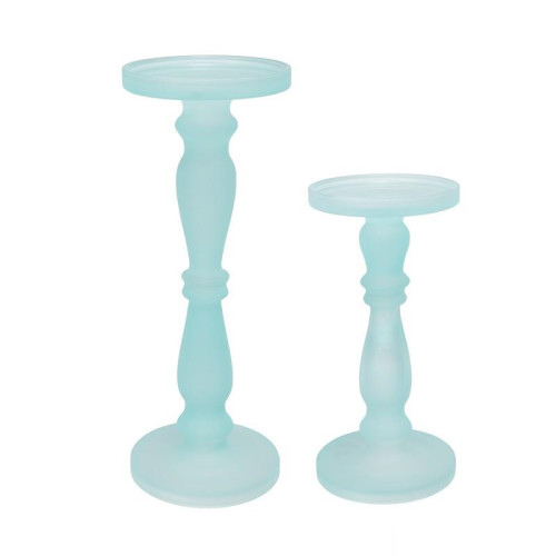 Artekko Frosted Γυάλινο Γαλάζιο Κηροπήγιο (13x13x35.5)cm 2pcs