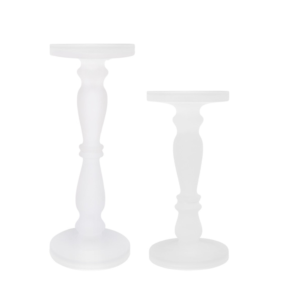 Artekko Frosted Γυάλινο Λευκό Κηροπήγιο (13x13x35.5)cm 2psc