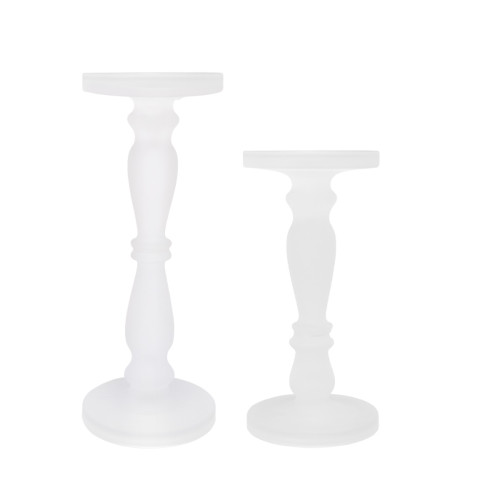 Artekko Frosted Γυάλινο Λευκό Κηροπήγιο (13x13x35.5)cm 2psc