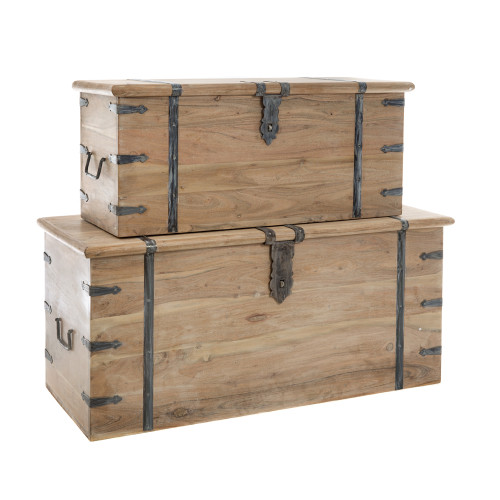 Artekko 720-1298-WHITEΜπαούλα ξύλινα σε πατίνα Σετ/2 (101x44x46)cm (83x33x36)cm