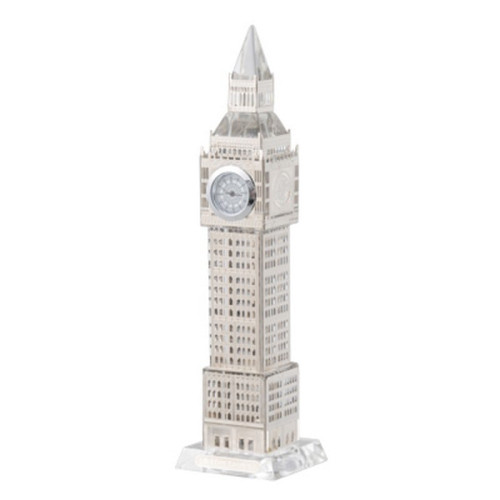 Artekko76673-SILV Big Ben Γυάλινο Διακοσμητικό Επιτραπέζιο Ρολόι (5x5x22)cm