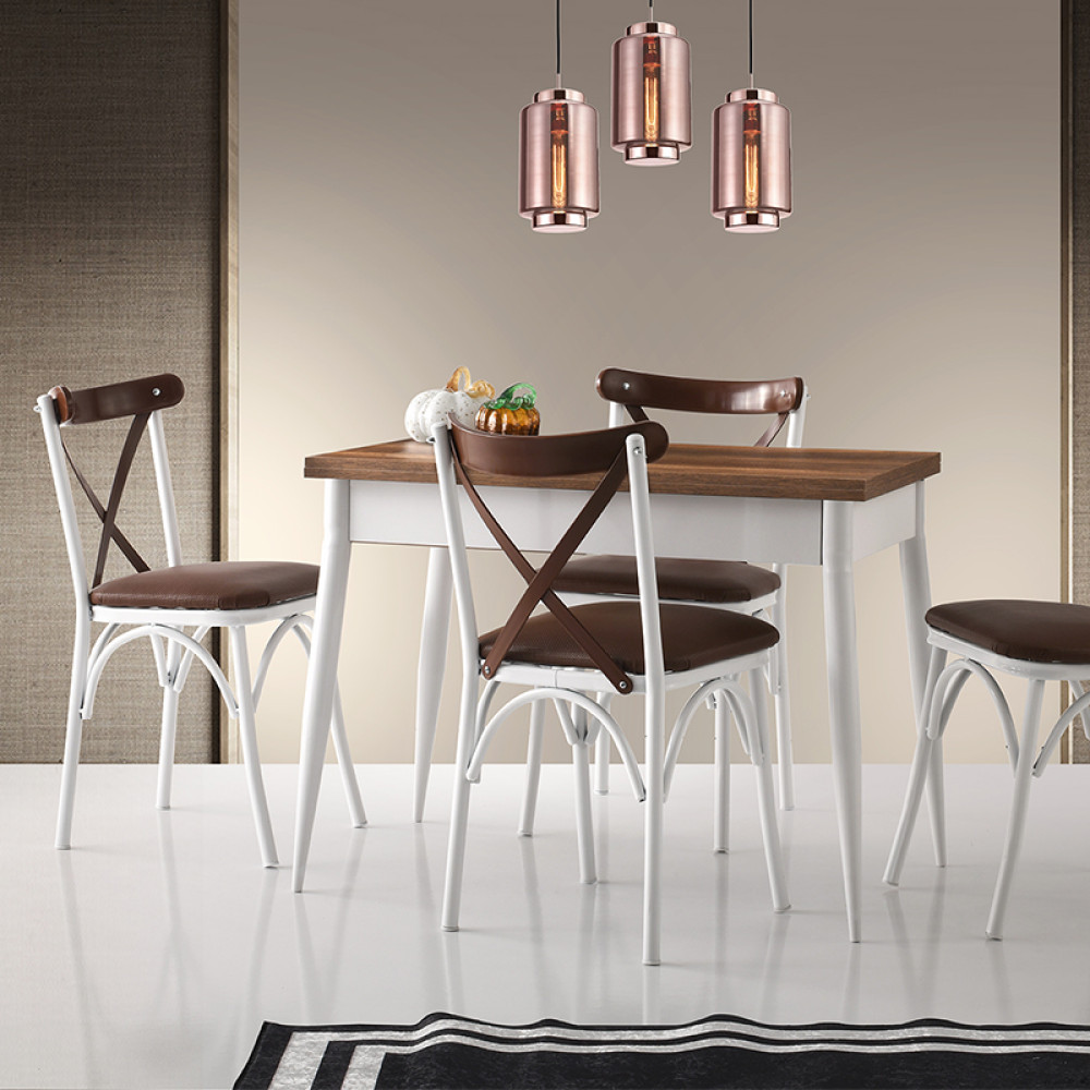 Artekko783-0073 Dolunay Τραπέζι Επεκτεινόμενο MDF με Πλαστικό Πόδι Λευκό/Καφέ (100x60x79)cm (120x100)cm