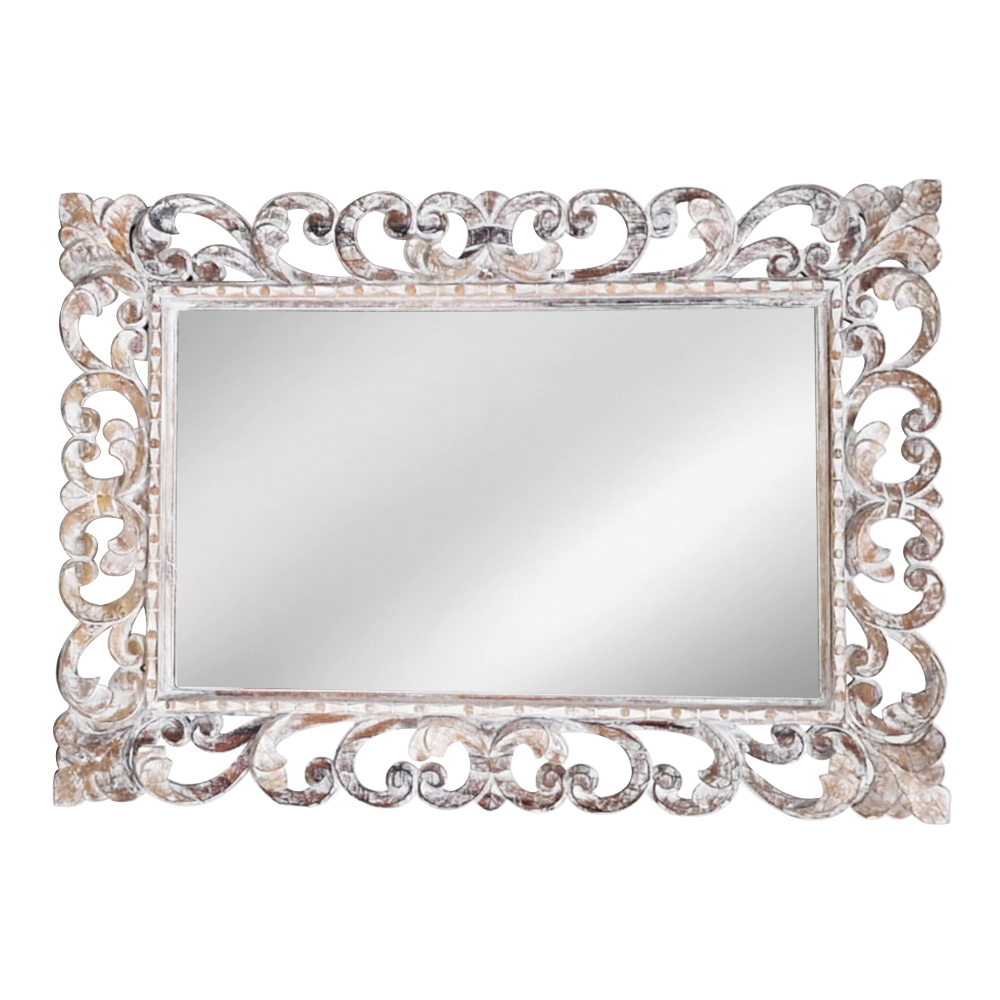Artekko Mirroki Ξύλινος Λευκός Πατίνα Σκαλιστός Καθρέπτης Τοίχου (100x70)cm