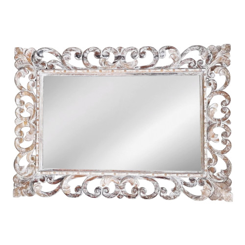 Artekko Mirroki Ξύλινος Λευκός Πατίνα Σκαλιστός Καθρέπτης Τοίχου (100x70)cm