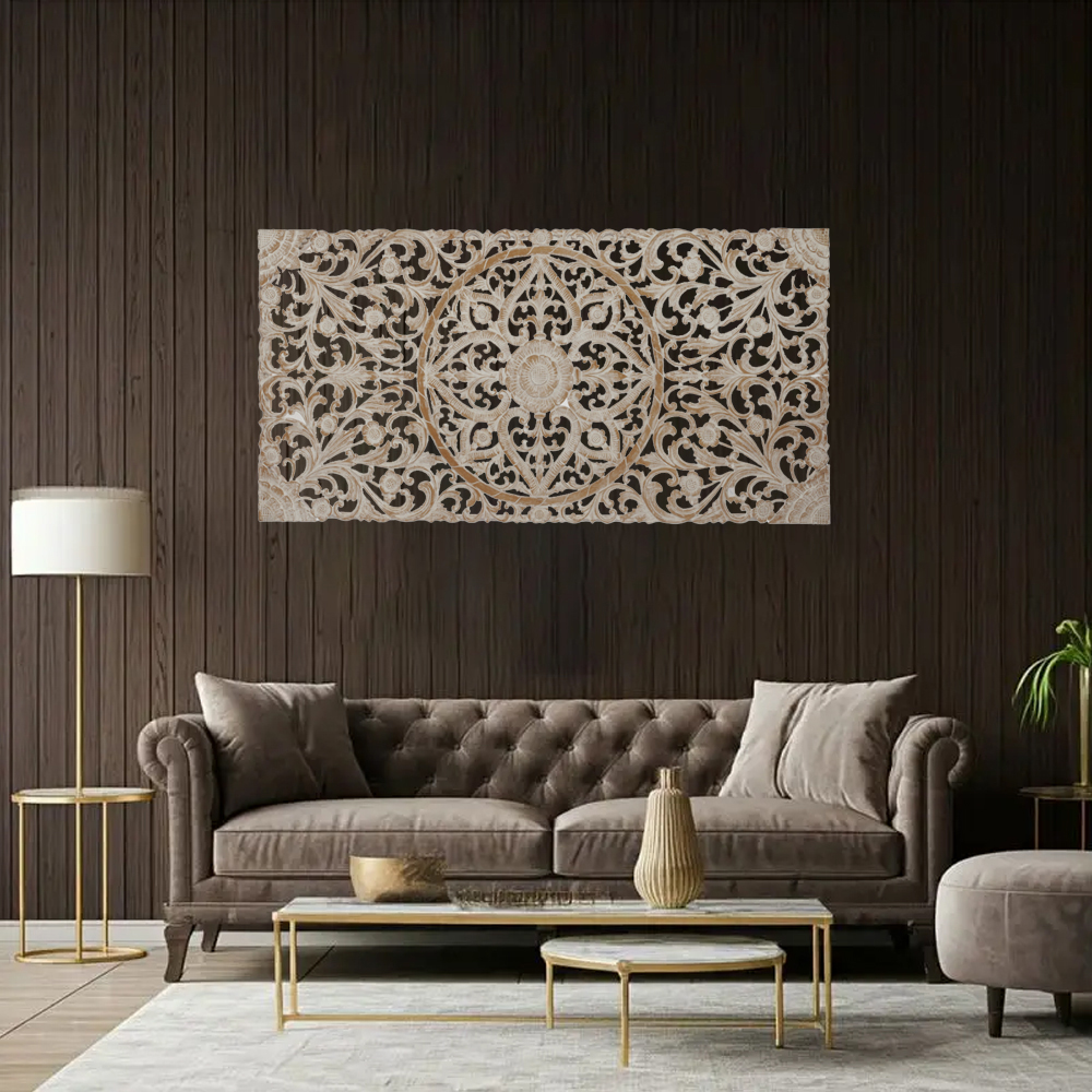 Artekko Mirroki Ξύλινο Διακοσμητικό Πάνελ Τοίχου με Λευκή Πατίνα ( 200x100x5)cm