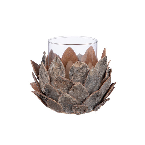 Φανάρι Καταιγίδας Tenon "Cone" Ξύλο Ecru PU H. 17 cm D. 21 cm