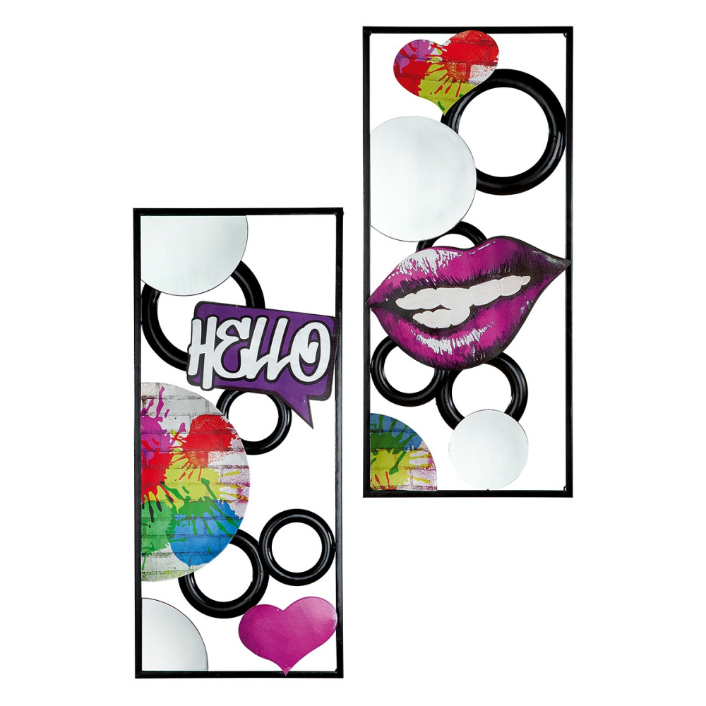 Wall Relief Rectangular "Street Art" Graffiti Motif Μέταλλο Καθρέφτης Γυάλινο Multi-Coloured PU 2 Pcs. Assorted L. 25 cm