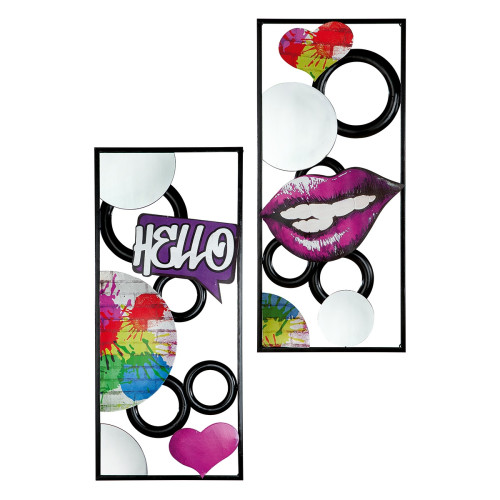 Wall Relief Rectangular "Street Art" Graffiti Motif Μέταλλο Καθρέφτης Γυάλινο Multi-Coloured PU 2 Pcs. Assorted L. 25 cm