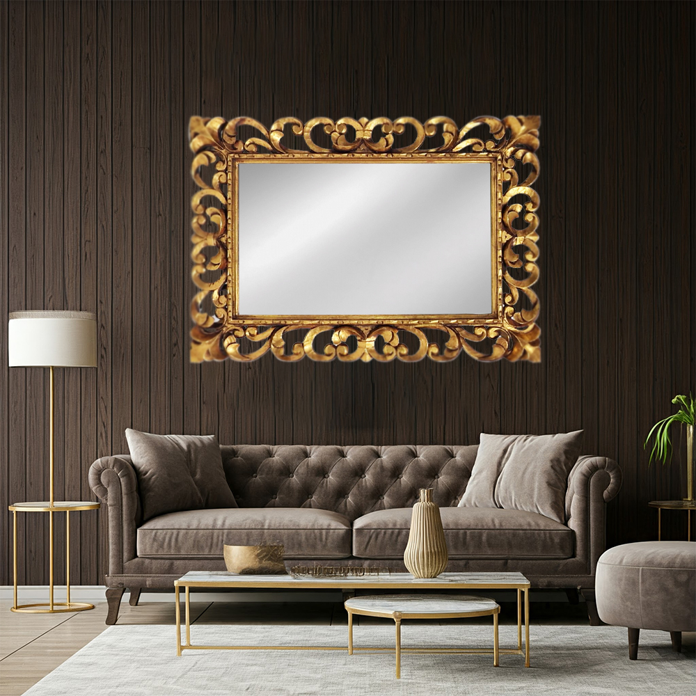 Artekko Mirroki Ξύλινος Χρυσός Σκαλιστός Καθρέπτης Τοίχου (100x70)cm