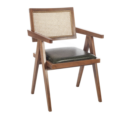 Artekko Suva Rattan Καρέκλα με Καφέ Ξύλινο Σκελετό με Ψάθα και Καφέ Τεχνόδερμα (52x55x80)cm