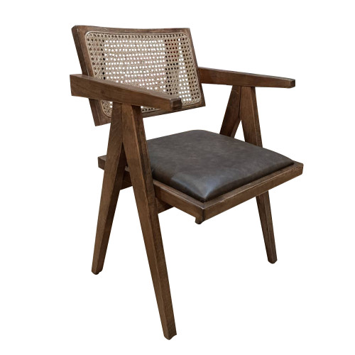 Artekko Suva Rattan Καρέκλα με Καφέ Ξύλινο Σκελετό με Ψάθα και Πράσινο Τεχνόδερμα (52x55x80)cm