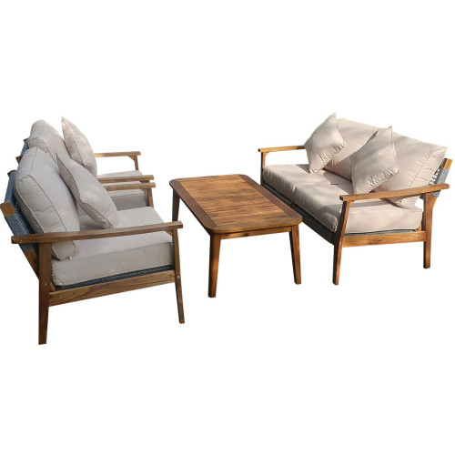 Ξύλινο Καθιστικό Σέτ Acacia Wood Με Σχοινί PR1624 ,Σέτ 3 Τεμαχίων