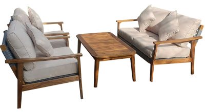 Ξύλινο Καθιστικό Σέτ Acacia Wood Με Σχοινί PR1624 ,Σέτ 3 Τεμαχίων